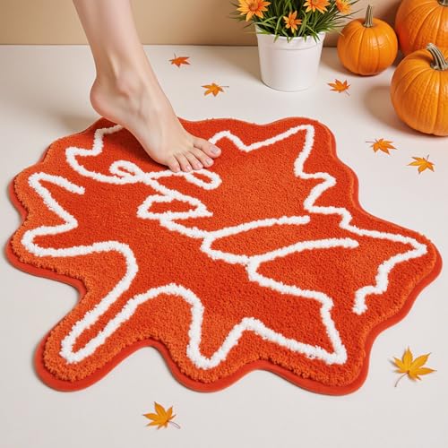 Fall Bathroom Rug 23x23 Non‑Slip Washable Maple Leaf Bath Mat