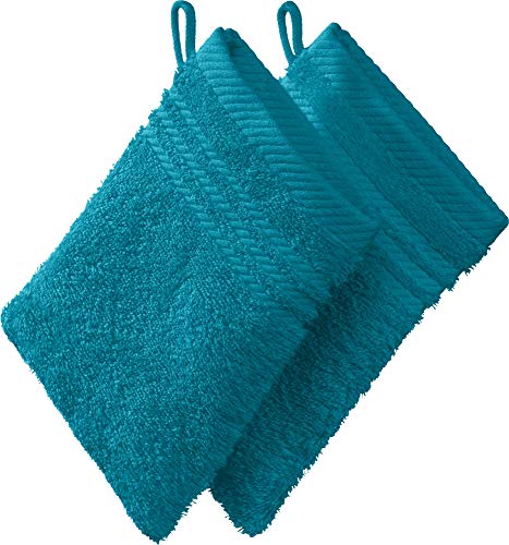REDBEST Waschhandschuh, Waschlappen New York 2er- Pack Petrol Größe 15x21 cm - leichte, weiche Qualität, saugstark, sehr strapazierfähig, 100% Baumwolle (weitere Farben) Cover