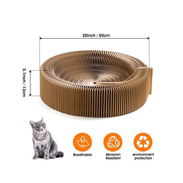 Collapsible cat scratcher lounge bed, cardboard cat bed, corrugated pet scratcher pad, round cat scratching bed nest for indoor big large kitty kitten cats - image 7