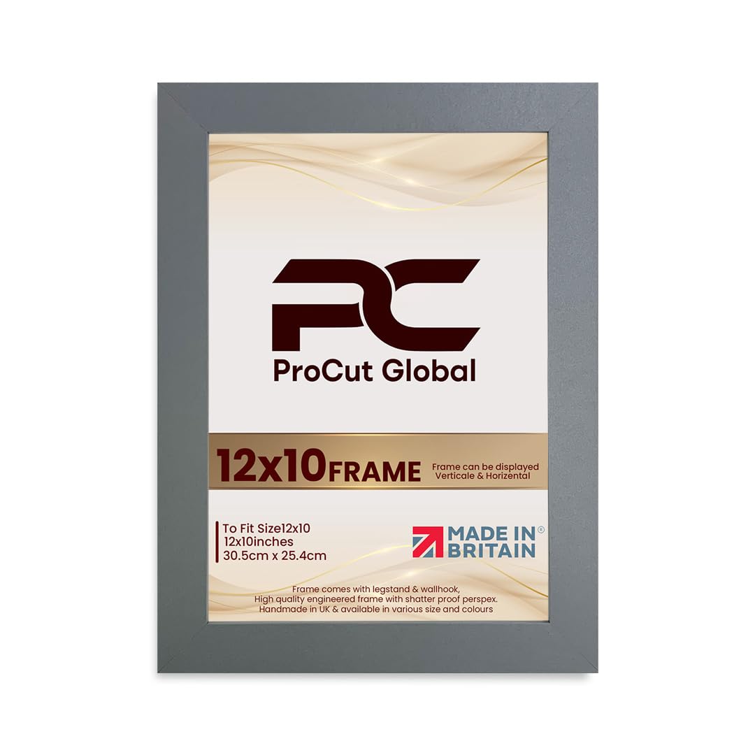 Procut Global 12X10 Dark Grey Picture Frames - Modern Wooden Photo Frame with Shatterproof Perspex for Wall or Tabletop - Perfect for Posters, Certificates, Prints - Sizes & Colors Available