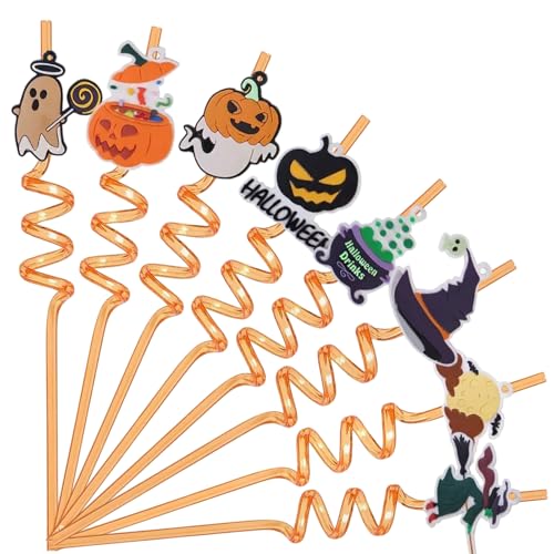 8 Pajitas Plástico para Niños, Pajitas Reutilizables de Halloween para Leche, Jugo y Cócteles, Decoraciones para Fiestas de Halloween
