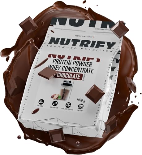 NUTRIFY Molkeproteinpulver 5 x 1kg Schokolade - Proteinshakes für Kraftsport und Fitness - 21g Protein/Portion, löslich, Zuckerarm, Proteinkonzentrat Molkeneiweiß Concentrate, 165 Portionen