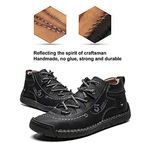 YONGJIA Mens Leather Casual Lace up Driving Walking Ankle Boots Stitching Work Fashion Shoes3