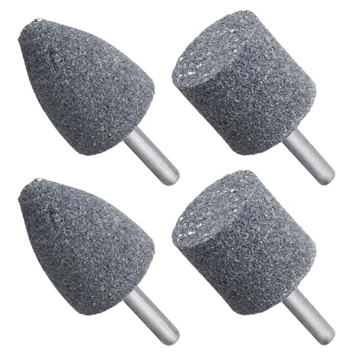 DekoTech Set 4pcs Metal Grinding Stone (2 pcs Cone Shape + 2 pcs Cylinder Shape) – Precision Rotary Tool Grinding Wheel Heads for Sharpening, Polishing & Burr Removal