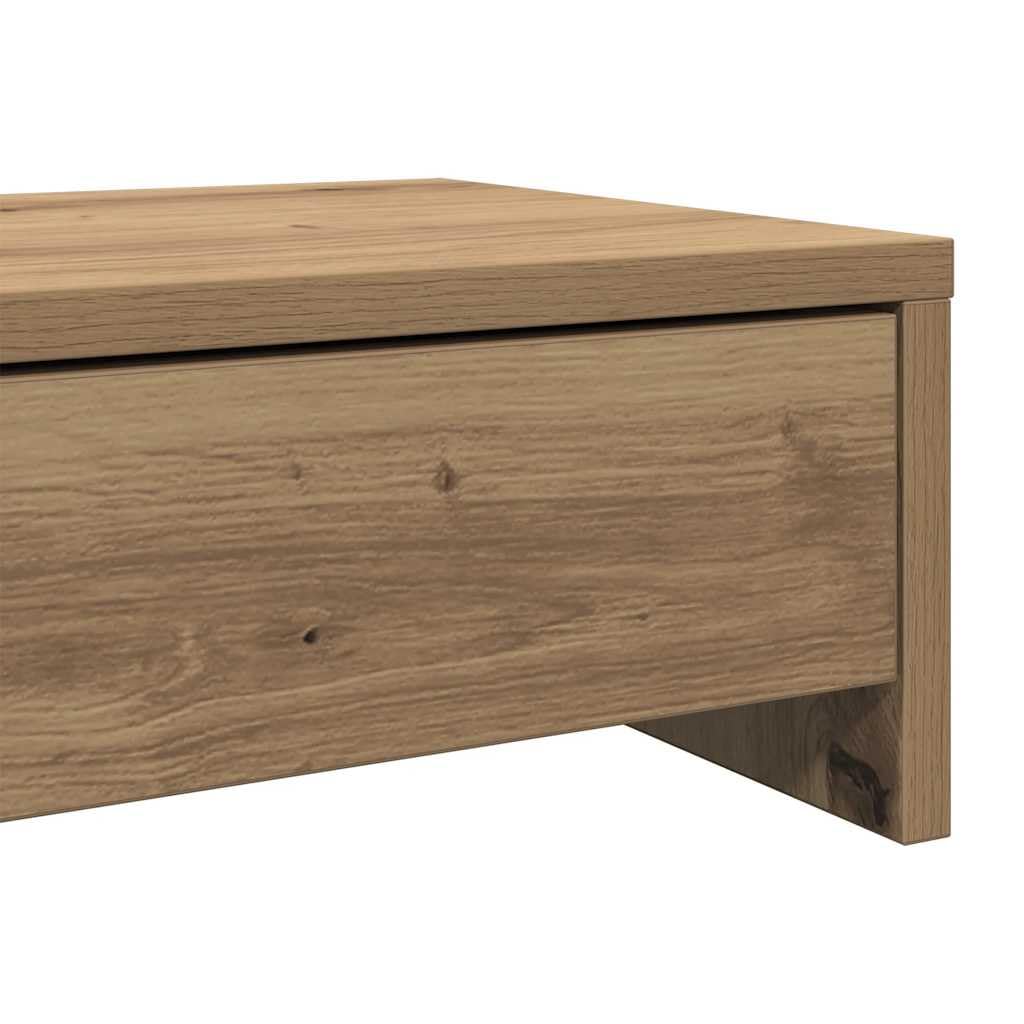 Supporto per monitor con cassetti in legno di rovere Artisan, 100 x 27 x 15 cm, per due monitor, portata 25 kg, organizer da scrivania, home office e gaming