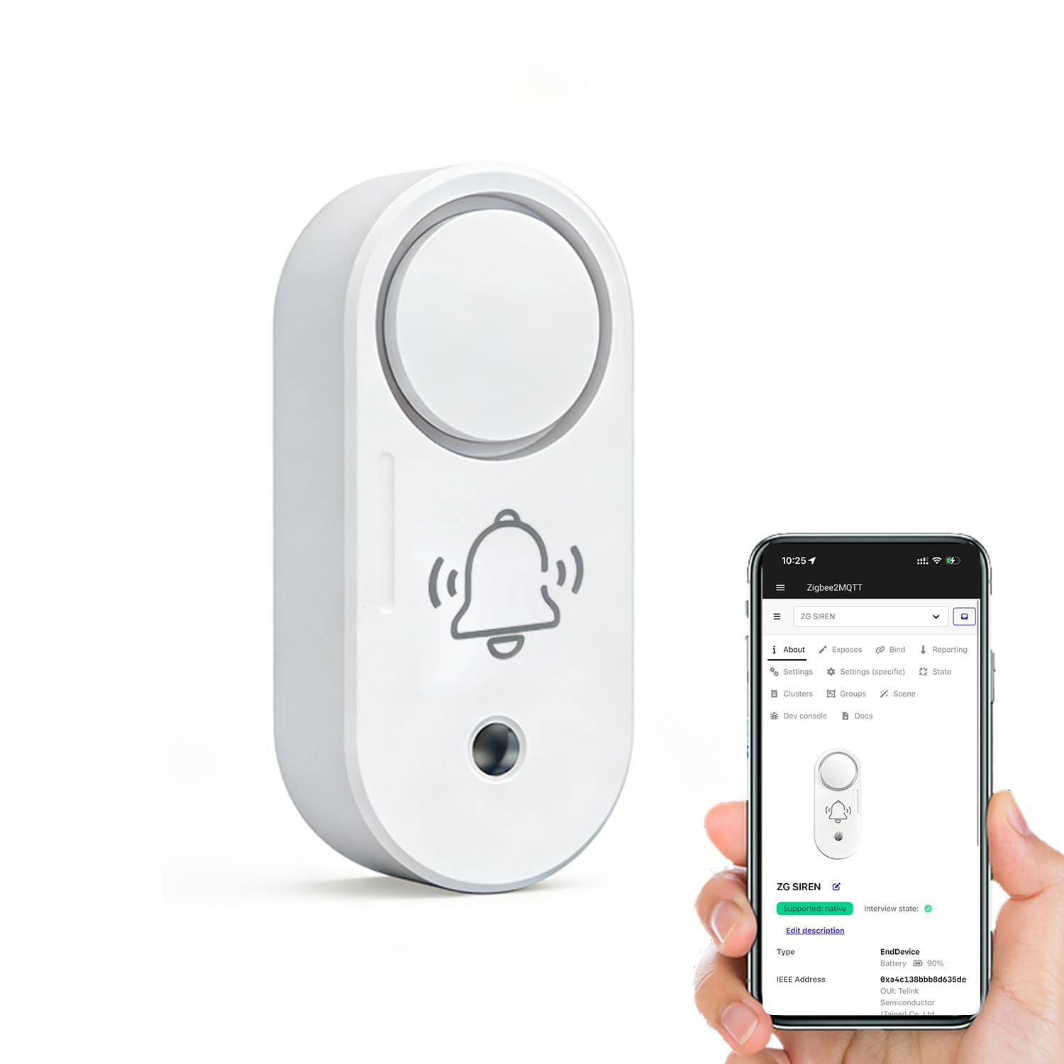 Haozee Zigbee Wireless Siren Alarm 110dB Loud Security Alarm Battery Operated Smart App Control & Scene Linking Easy Installation Compatible with Home Assistant & Zigbee2mqtt