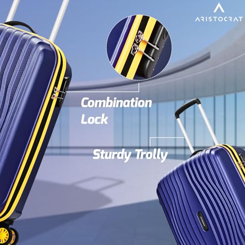 Image of Aristocrat Vortex Plus | Cabin Trolley Bag, 55 Cm, Small Hardside Luggage | 8 Wheels, Combination Lock | Polycarbonate | 3 Year International Warranty | Midnight Blue