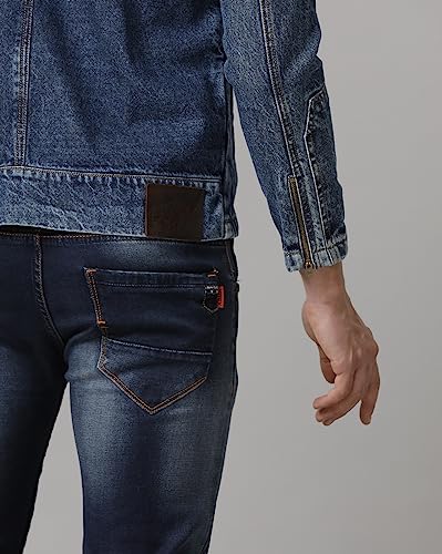 Image of Slim Fit Men's Denim Biker Jacket