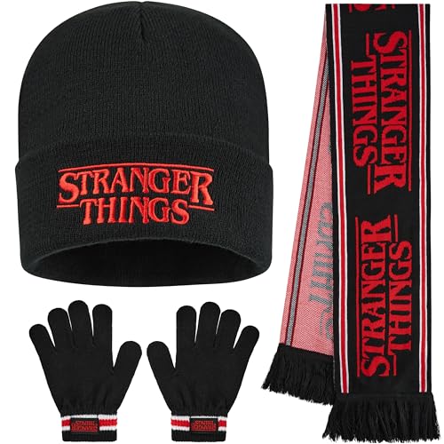 Stranger Things Conjunto Gorro Bufanda y Guantes Niño Niña, Infantil Accesorios Ropa de Invierno, Regalo Fan de la Serie