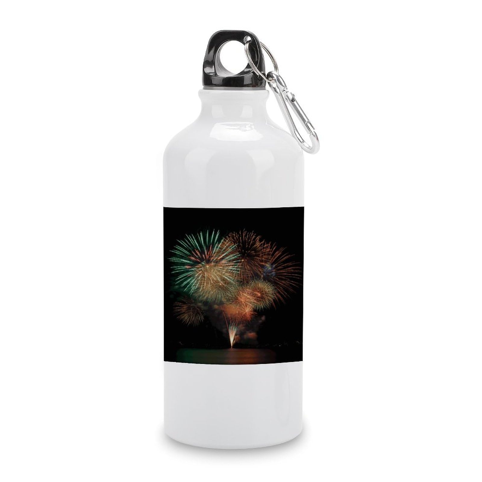 MUSM Fireworks Water Bottles Sublimation Aluminium Water Bottle with Lid&Hook Lightweight Leak Proof Travel Bottles Reusable Sports Water Bottle Hydration Flask for Outdoor