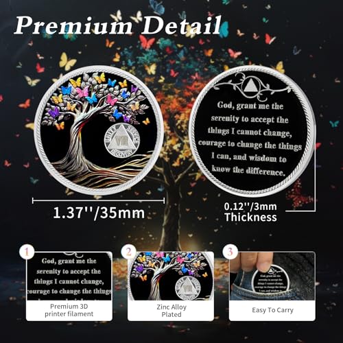delicate 7 year sobriety coin - recovery butterfly tree of life aa coins - seven year na ha aa chips and medallions - 1-62 years living clean narcotics alcoholics anonymous gifts for men women
