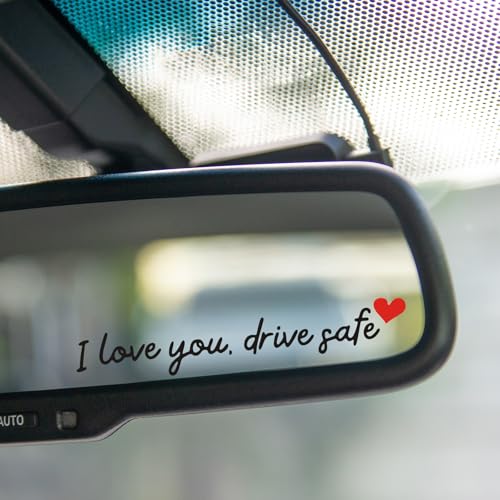 Image of I Love You Drive Safe Mirror Stickers, 3 Pcs Cute Car Mirror Stickers, Drive Safe Car Decals for Women, Vinyl Decal Sticker Cars Decor, Funny Cars Accessories Valentines Day Gifts (Black)