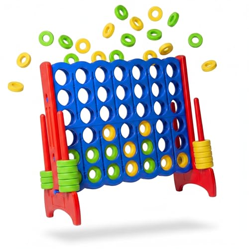 Jeu quatre dans une rangée géant avec structure stable en plastique bleu et rouge