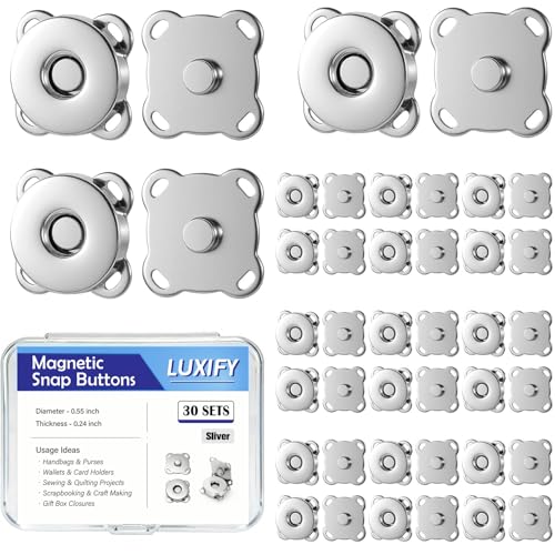 30 Sets Silver Magnetic Snaps Buttons 14mm for Purses Bags Clothes