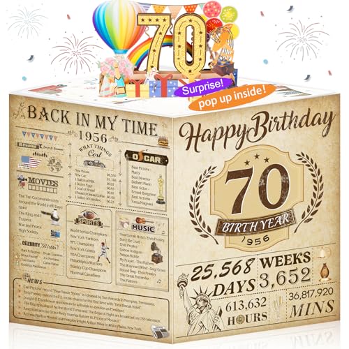 OLOSONG 70th Birthday Card for Men Women, Funny 3D Pop Up 70th Birthday Gifts for Grandma Mom Dad, Back In 1956 Happy 70 Year Old Birthday Decorations Cards for Her Him, Classy Vintage