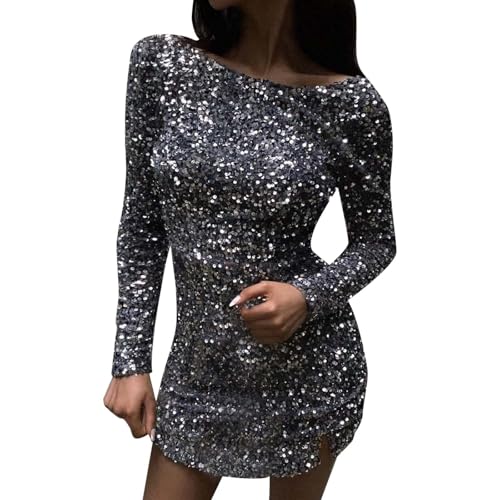 Robe à paillettes femme robe moulante manches longues pour anniversaire fête et Nouvel An
