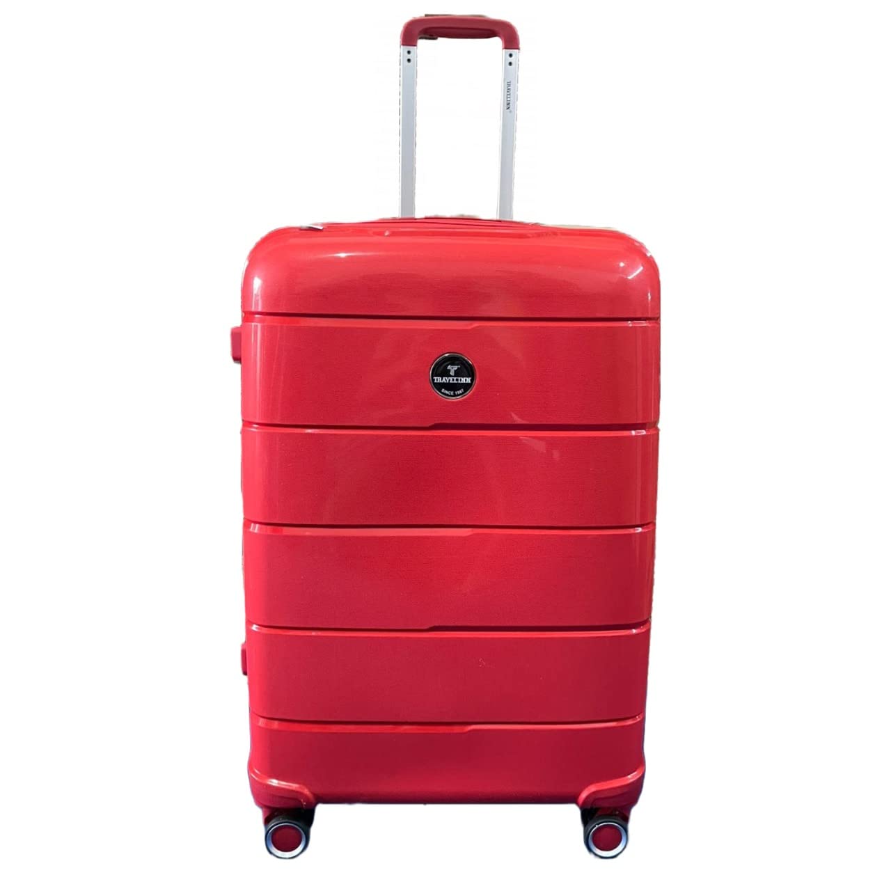 Travelinn Stripped Trolley Bag Set of 3 with Anti-Theft Zipper, 8W Hard Body Glossy Suitcase Set, TSA Lock Security, Cabin+Mediumm+Large (Red) 5