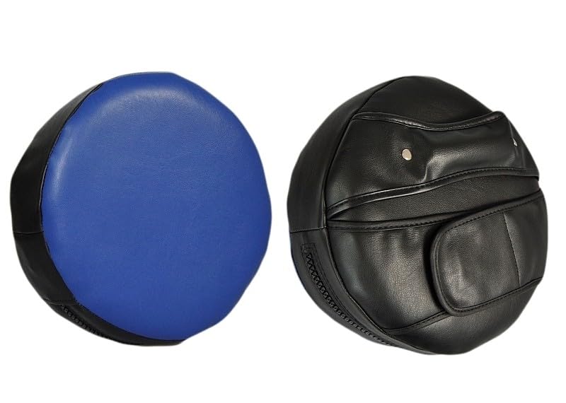 Handpratze extra weich - Rund 25 cm - einstellbare Griffe - Kunstleder schwarz-blau - Kindertraining, Karate, Kickboxen, Kampfsport