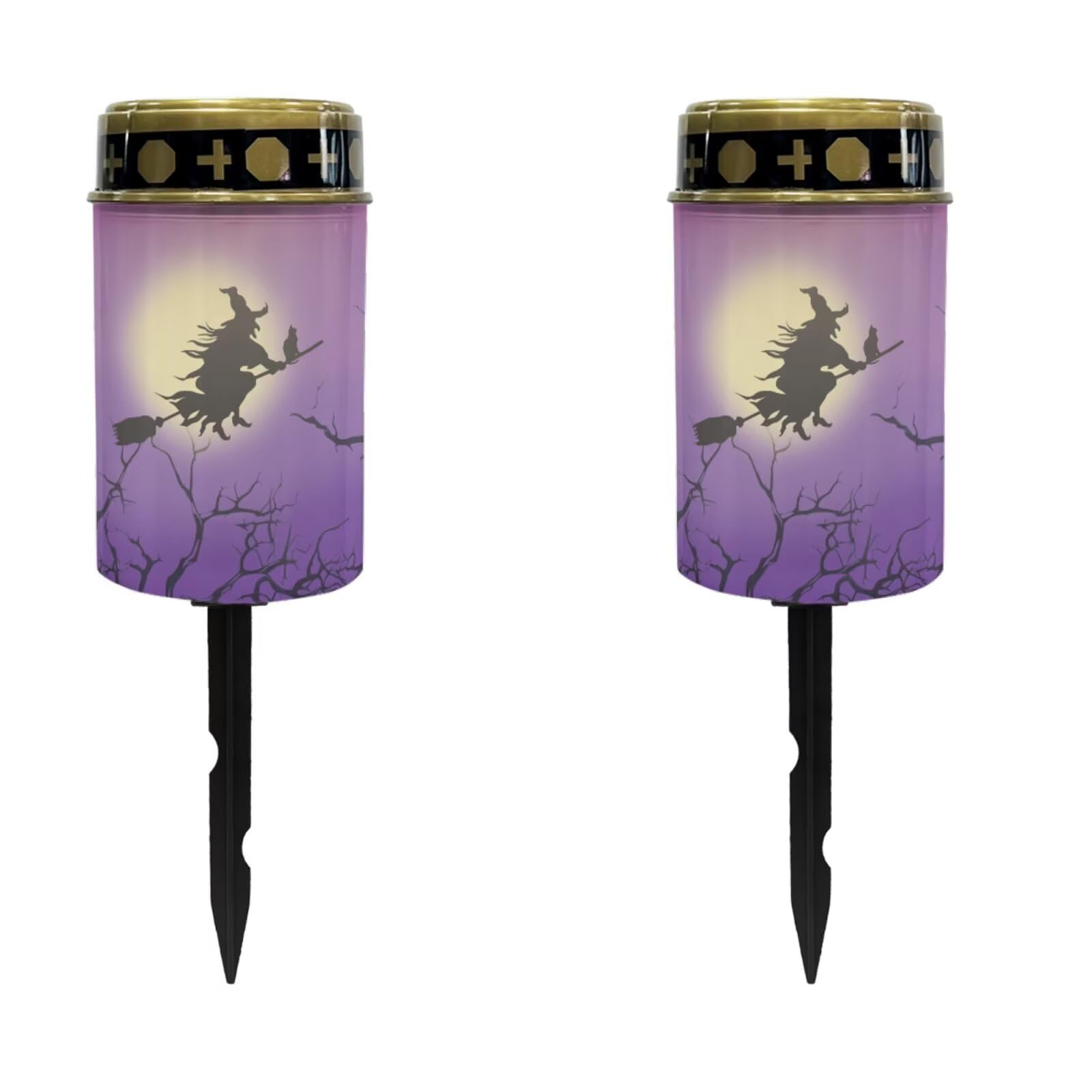 2 Pcs Witch Cemetery Solar Lights Flameless Candles