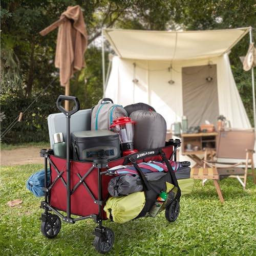 Gorilla Carts 7 Kubikfuß Faltbarer Festivalwagen, XXL All-Terrain-Utility-Pull-Campingwagen mit übergroßem Bett und integrierten Getränkehaltern, Gartenwagen 185L Fassungsvermögen, Rot – Bild 6