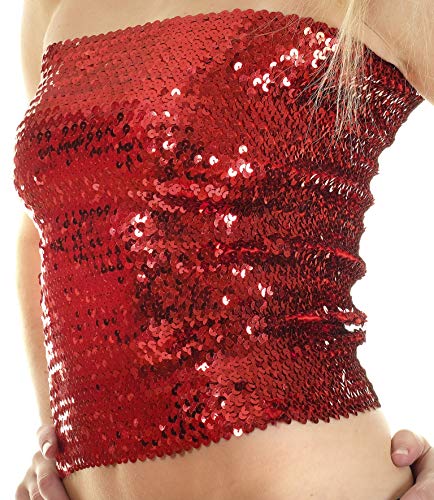 Lentejuelas elástico tubo superior o falda metálico Sparkle Glitter Lentejuelas Stretch Boob Bandeau Disco Party Belly Dancer Bodice caliente Bodycon Minifalda Clubwear UK tamaños 4  12