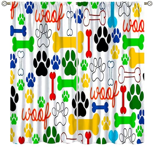 SXXLDNG Paw Print Curtain Black White Dog Cat Cute Pet Lovers Animal Paw Footprints Cartoon Pattern Modern Creative Fabric Curtain Living Room Bedroom Window Drapes 2 Panel Set 42x45 inch