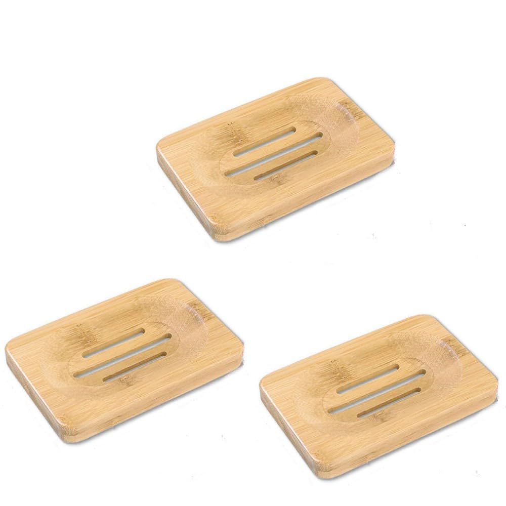3PCS Bamboo Soap Dishes, Handmade Bamboo Wooden Soap Holder, Bathroom Soap Dish, Natural Soap Box, Natural Bamboo Soap Holder Wood, Rectangle