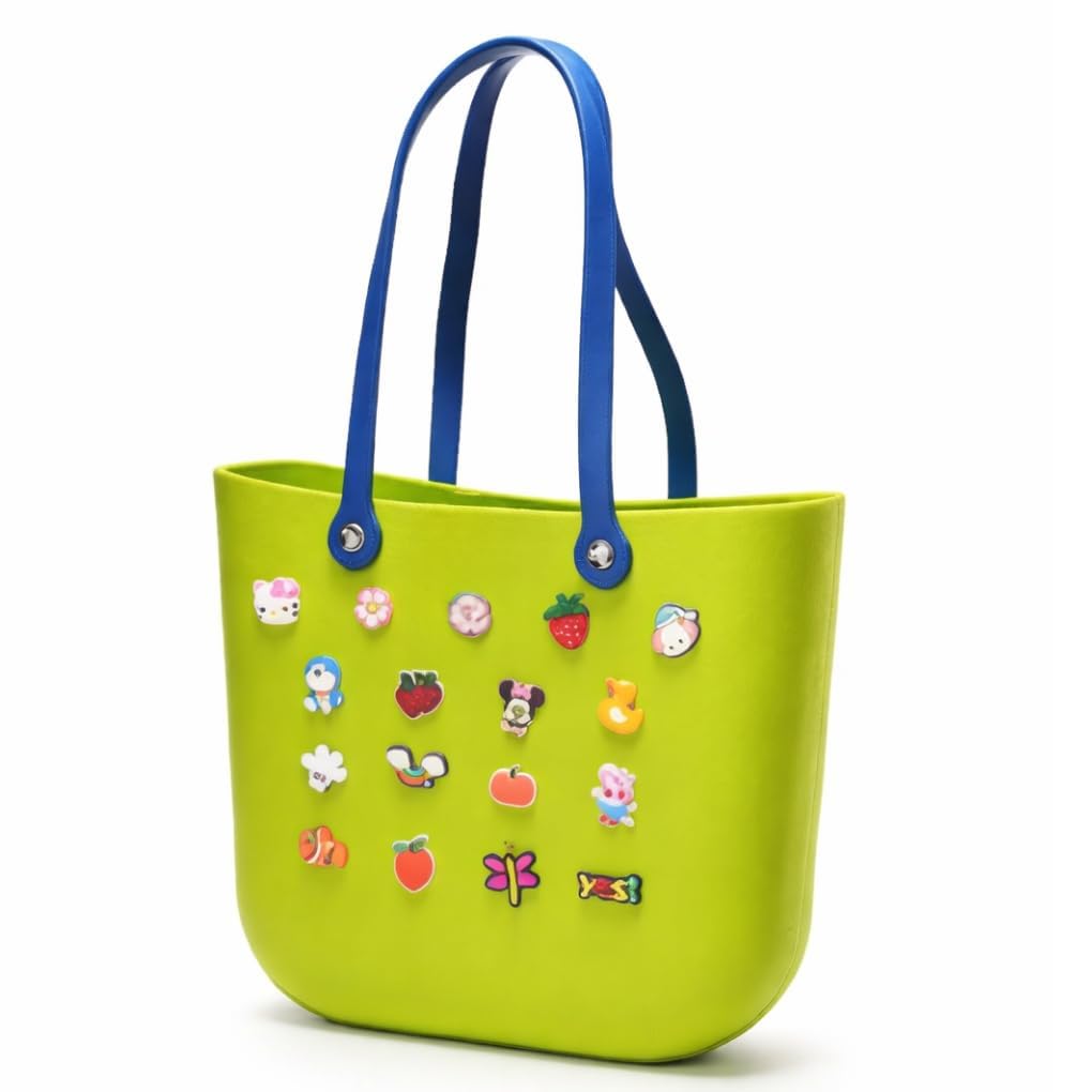 Kids Silicone Beach Tote Bag with Cute Cartoon Charms, Lightweight Waterproof Reusable EVA Summer Handbag for Girls, Soft Durable silicone carry bag, Picnic Bag for School, Shopping, Travel,Daily Use.