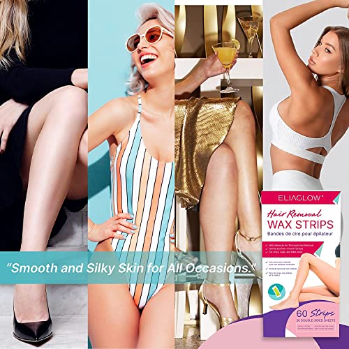 Eliaglow Wax Strips For Hair Removal 60 Count, Waxing Strips For Face, Body, Upper Lip, Legs, Bikini, Eyebrow, Chin, Underarm, Facial And Brazilian Waxing Kit For Women #TOP6