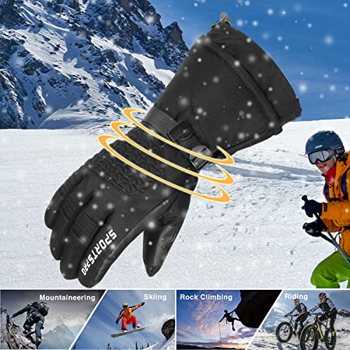 Thinsulate Mens Ski Gloves, Waterproof Insulated Cold Weather Snow Winter Gloves With Touchscreen Pu Leather Palm For Men Snowmobile Skiing Snowboard Sledding Outdoor Sports (Black Leather, L) #TOP6