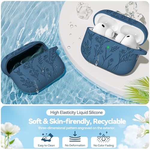 Image of Ekoonpft for Airpods Pro 3 Case, Flower Engraved Cases for Apple AirPods Pro 3rd Generation 2025, Soft Silicone Cover for Men Women Girly with Cleaning Kit & Keychain, Anti-Scratch, Shockproof