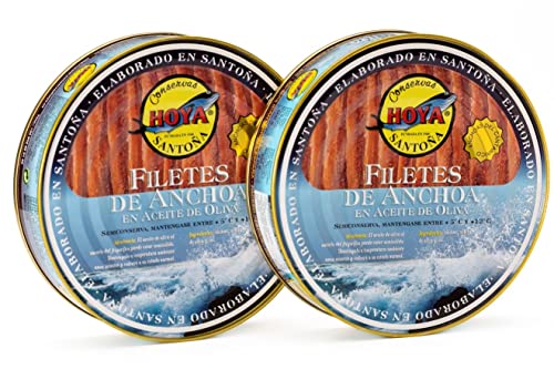Hoya Anchoas de Santoña XL - 00 Lata de 500g/Aprox.67 filetes. Elaboración Artesana con bocartes grandes del Cantábrico en Aceite de Oliva. (500g (Paquete de 2))