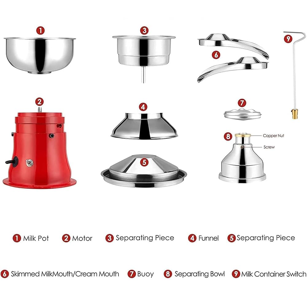 Separatore di crema per latte, separatore centrifugo ad alta velocità da 50 l/h, 9500 giri/min, trasforma il latte intero in latte scremato, ideale per aziende agricole e lattiero-caseari