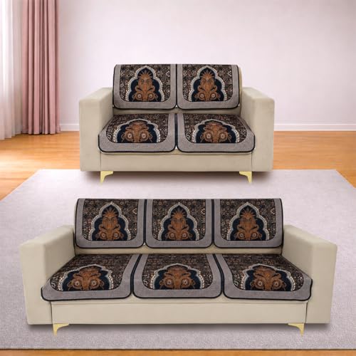Image of Homerz Premium 'Maharaja Paradise Series' Sofa Cover | Net Fabric Sofa Cover | Washable, Anti-Dust Backed & Wrinkle Resistant Cover (Sheesh Mahal, 5 (3+2) Seater, Seat Cover with Backrest)