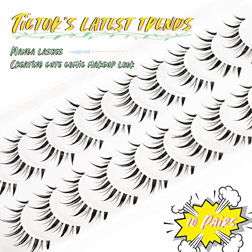 EMEDA Manga Lashes 10 Pair Natural Anime Lashes Transparent Band Black Faux Mink Reusable Spiky Wispy Volume Fake Eyelashes (Manga 12) - Image 3
