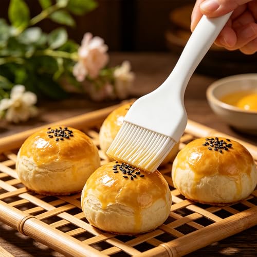 JIAYUET 9 Stück Weiß Silikon Backpinsel Set, 9/7/3cm Breiter Silikonpinsel Küche, 21cm Länge Kochpinsel mit Aufhängeloch für Backen, Grillen, Kochen, BBQ