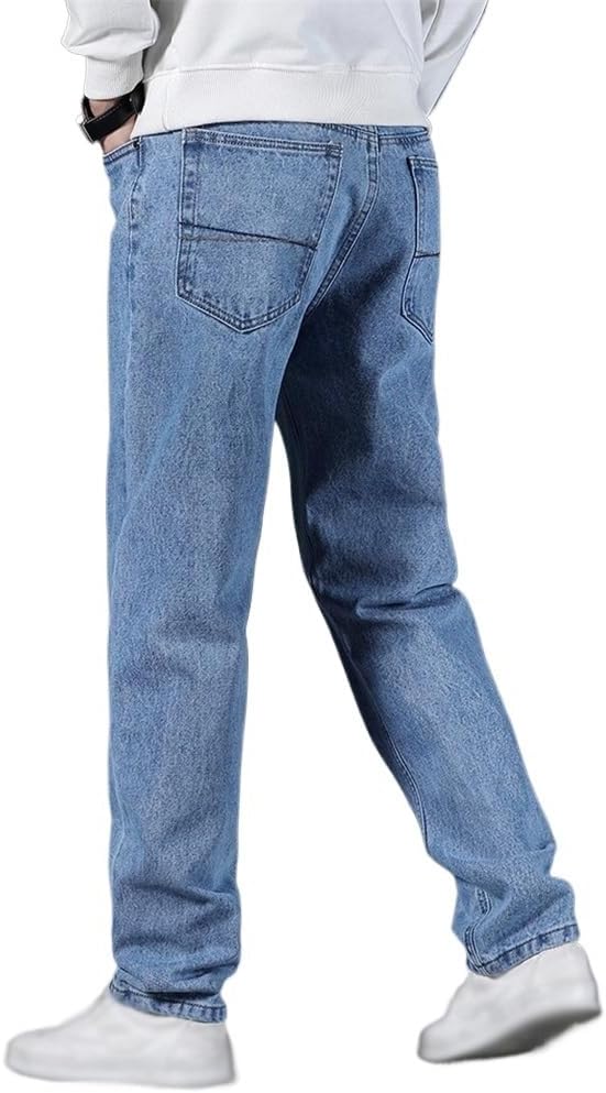 Youth Men's Business Casual Embroidered Denim Jeans Loose Fit Classic Fitted Straight