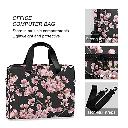 ALAZA Pink Cherry Blossom Flower Floral Sakura Laptop Case Bag Sleeve Portable Crossbody Messenger Briefcase w/Strap Handle, 13 14 15.6 inch4