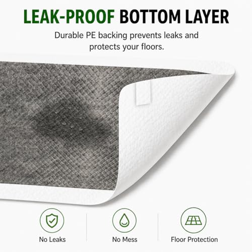 Image of Bamboo Charcoal Puppy Pads 23 inchx23 inch, 100 Count, 6-Layer Leak-Proof Dog Training Pads, Super Absorbent, Quick Dry, Odor Control Pee Pads for Puppies & Dogs