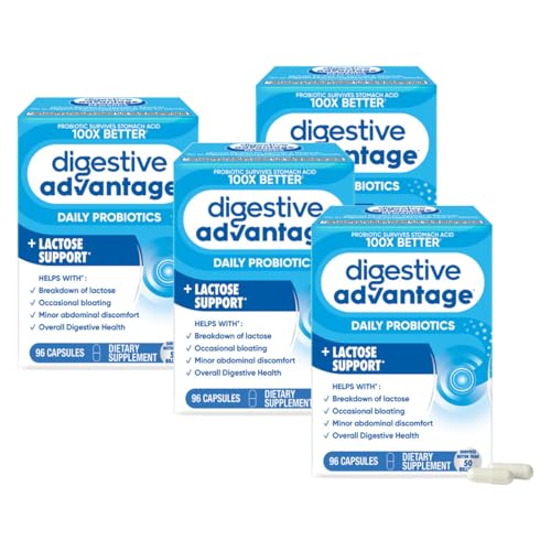 Image of Digestive Advantage Probiotics + Lactase Digestive Enzymes for Digestive Health, Daily Probiotics for Women Men Occasional Bloating, Lactose Breakdown, Immune Support, 96ct (Pack of 4)