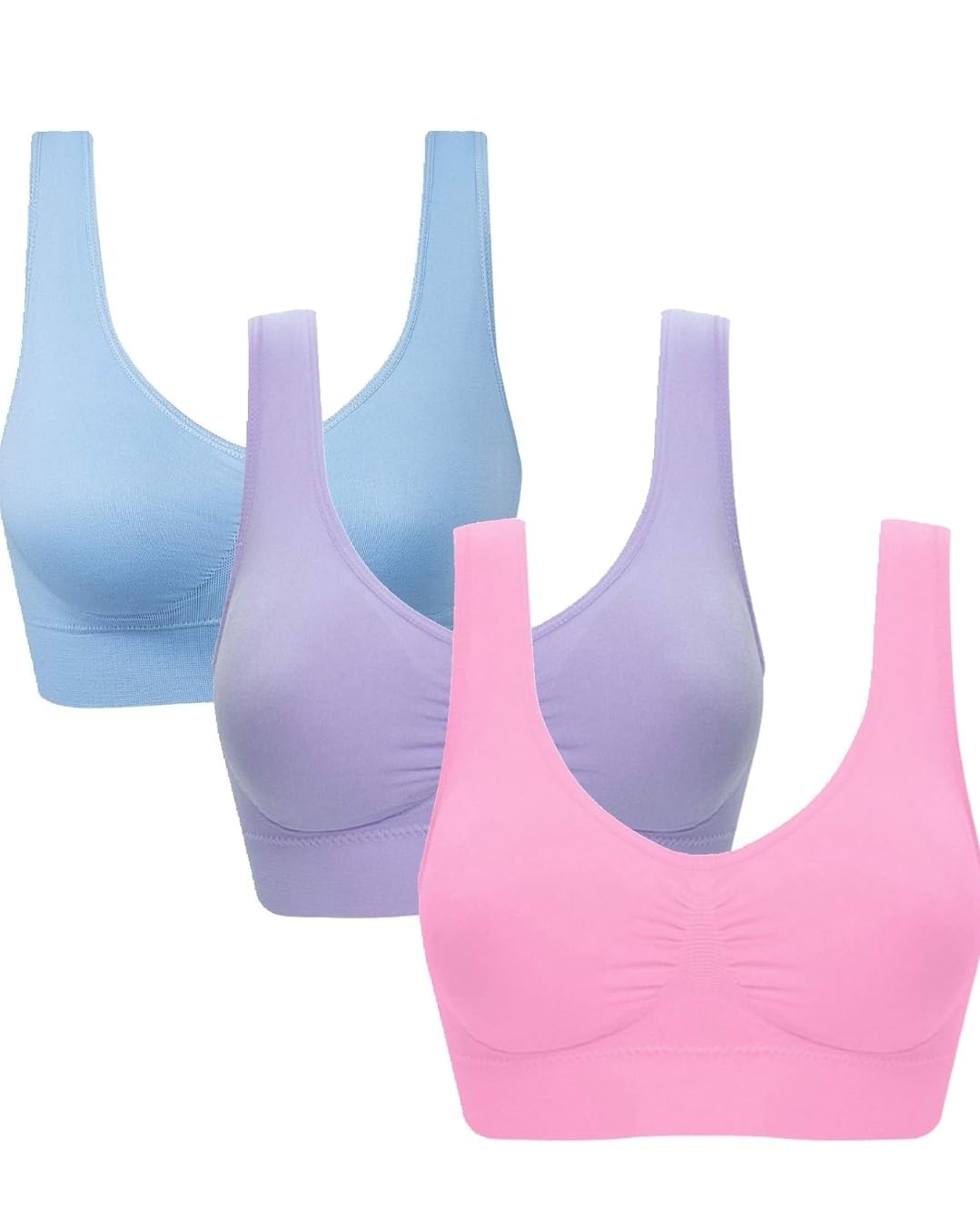 – 3-Pack Seamless Sports Bra Wirefree Yoga Bra with Removable Pads for Women S-5XL