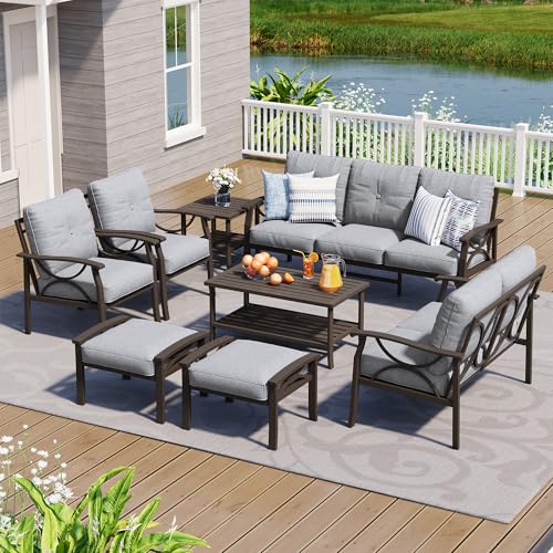 Image of FansaFurn 8-Pieces Outdoor Patio Furniture Set, Outdoor Metal Sectional Furniture with Cushions, Outdoor Conversation Seating Set with Coffee Table for Garden, Balcony, Deck, Backyard, Grey
