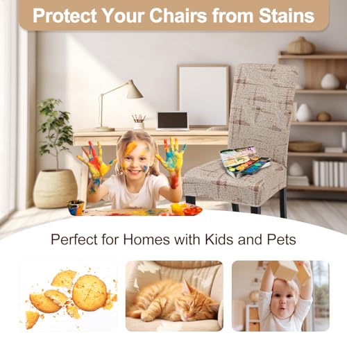 Image of SearchI Printed Dining Room Chair Covers Set of 4, Stretch Kitchen Chair Covers Washable Parsons Chair Slipcover Removable Dining Chair Protectors for Hotel,Ceremony (Brown Wireframe Texture)
