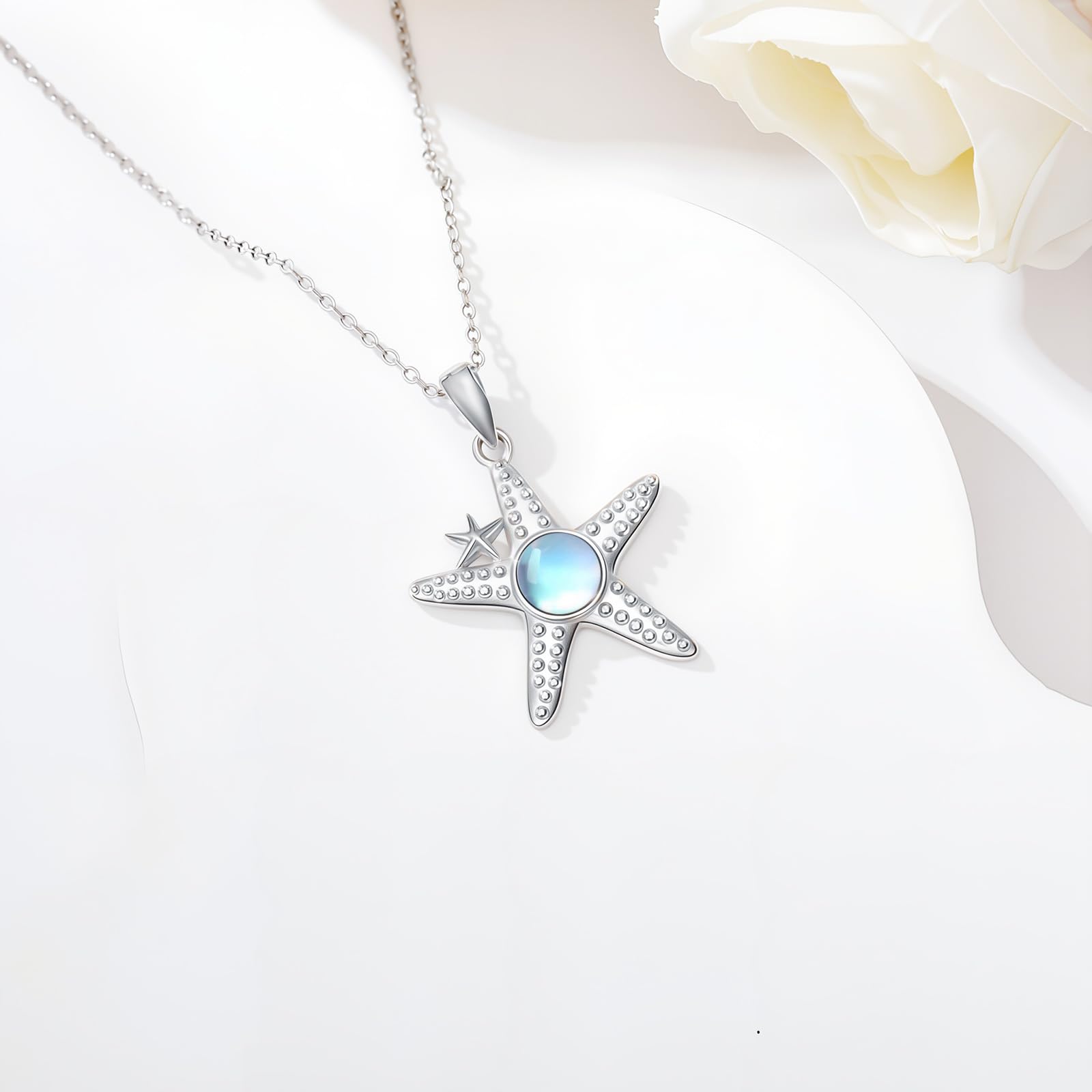 Seestern-Halskette 925er Sterlingsilber Mondstein Seestern-Anhänger Schmuck Geschenke für Frauen