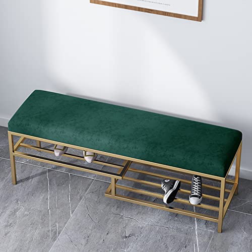 Banco zapatero tapizado en terciopelo, clásico de 2 niveles con estructura de metal dorado, ideal para entrada, dormitorio, pasillo, sala de estar, oficina y reposapiés (80 x 35 x 45 cm, ver