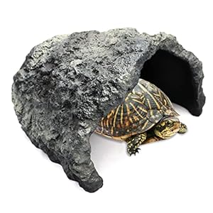Extra Large Reptile Rock Hide Cave, Resin Cave, Aquarium Decorations Accessories, Lizard Turtle Fish Hide Habitat 10.23×9.44×5.7 Inches