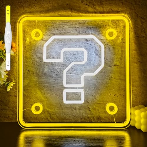 Question Block Neon Sign Dimmable Question Square Neon Light for Game Room Man Cave Kids Room Wall Decor USB Powered Led Night Lights Gamer Gifts for Boys Kids