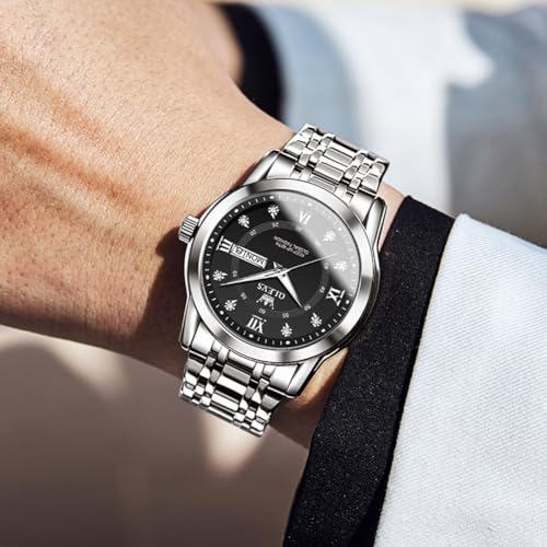 Image of OLEVS Watch for Men Classic Business Dress Analog Quartz Stainless Steel Waterproof Luminous Date Diamond Men Silver Watch
