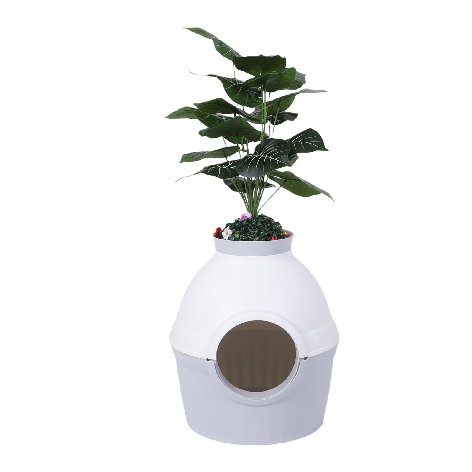 TOPINCN Bac à Litière Extra Large dissimulé, avec Plantes Artificielles et Conception Anti-éclaboussures, pour Chats de Toutes Tailles et de Grande Taille - Décoration Intérieure