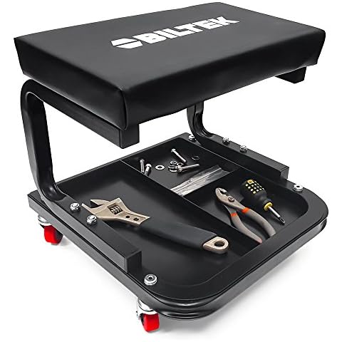 Biltek Creeper Seat Mechanics Rolling Work Stool Chair Auto Work Shop Garage Gear Tray, Black Cover